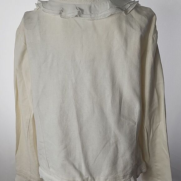 Linen Cotton Blend Ruffled Sequin Jacket Blazer Creamy White Size 16 - Picture 8 of 11